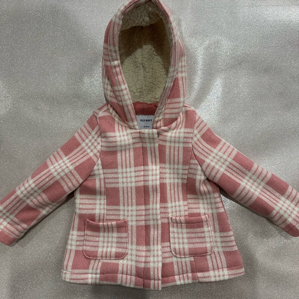 Old Navy pink Plaid toddler jacket size 18-24 months